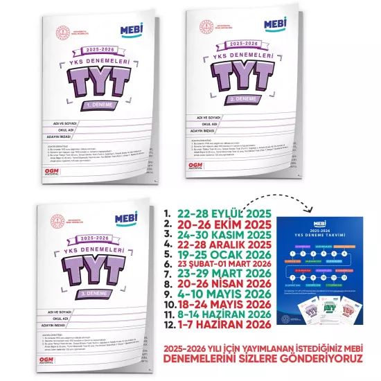 2026 ÖSYM YKS-TYT MEBİ OGM Deneme 1.-2.-3. Paketi Güncel 3lü SET (Seri Deneme Paketi) BASKI ÜCRETİ