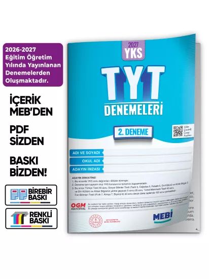 2027 YKS-TYT MEBi ONLİNE Türkiye Geneli 2. Deneme  Büyük Boy RENKLİ BASKI ÜCRETİ