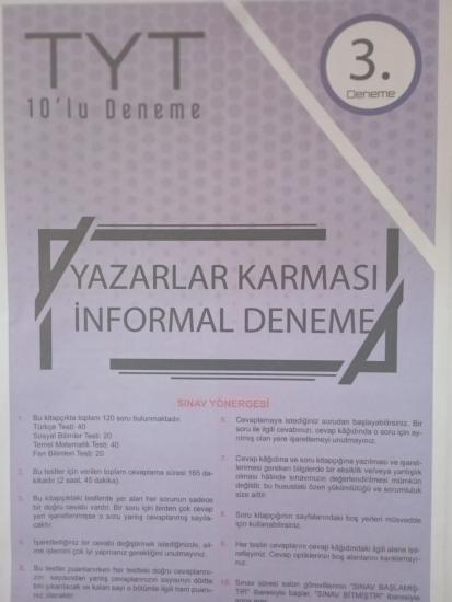 YKS-TYT Yazarlar Karması Deneme Kitapçığı Türkiye Geneli 