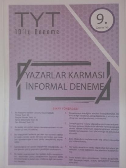 YKS-TYT Yazarlar Karması Deneme Kitapçığı Türkiye Geneli