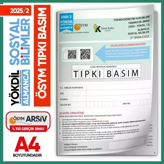 2025/2 YÖKDİL Almanca Sosyal Bilimler ÖSYM Çıkmış Soru Tıpkı Basım Deneme Kitapçığı Türkiye Geneli