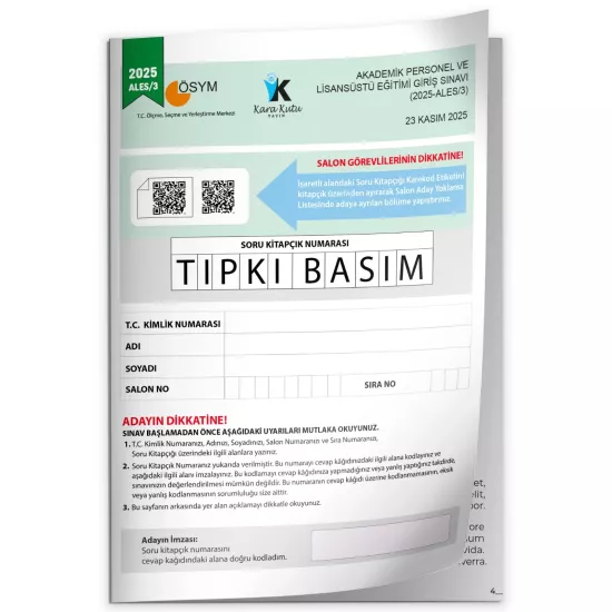 ALES 2025/3 ÖSYM Tıpkı Basım Çıkmış Soru Deneme Kitapçığı Video/PDF Çözümlü Türkiye Geneli