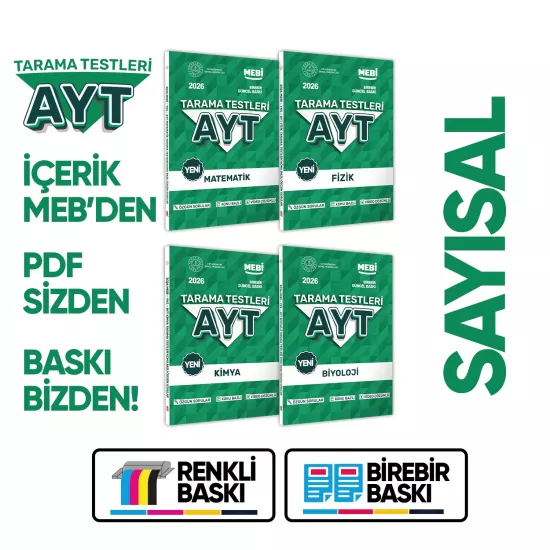 2026 YKS-AYT MEBİ-OGM 4lü Özgün Tarama Sayısal (SAY) Test Kitabı SETİ A4 Boyut BASKI ÜCRETİ