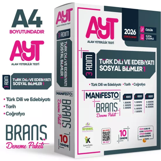 2026 YKS AYT Türk Dili ve Edebiyatı-Sosyal Bilimler 1 Manifestosu BRANŞ Deneme Paketi 10lu Çözümlü