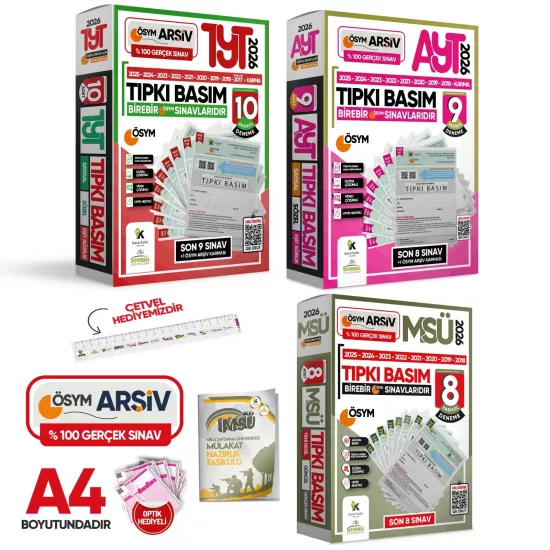 2026 TYT-AYT-MSÜ ÖSYM Çıkmış Soru Tıpkı Basım 27li (10+9+8) Deneme Paketi Video Çözümlü Türkiye Geneli