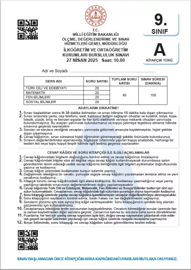 2026 9.Sınıf İOKBS (BURSLULUK SINAVI) MEB Çıkmış Soru Tıpkı Basım Deneme Paketi 7li Türkiye Geneli