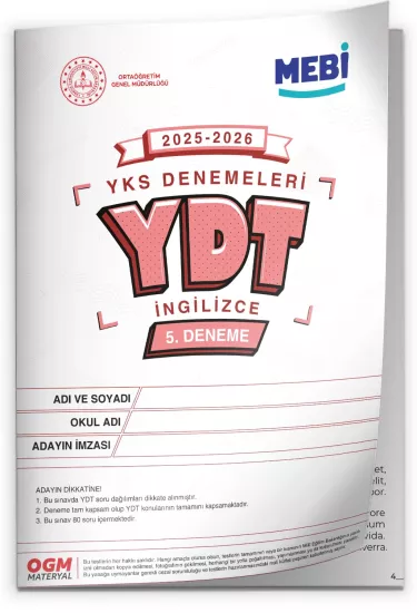 2026 YKS-YDT İNGİLİZCE MEBİ ONLİNE OGM Türkiye Geneli 5. Deneme  Büyük Boy Renkli BASKI ÜCRETİ