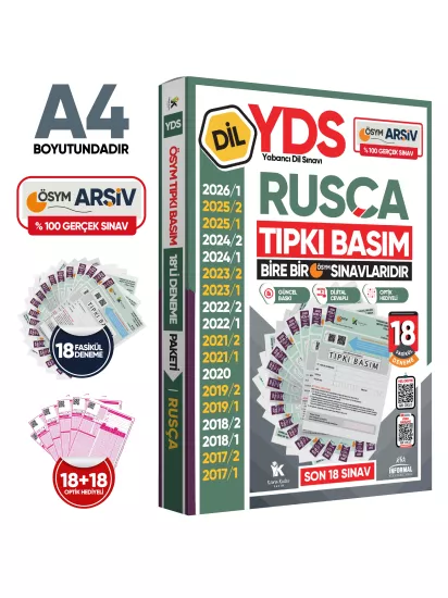 2026 YDS Rusça ÖSYM Tıpkı Basım Çıkmış Soru Deneme Paketi Dijital Çözümlü 18li Fasikül SETİ