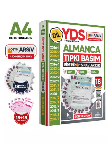 2026 YDS Almanca ÖSYM Tıpkı Basım Çıkmış Soru Deneme Paketi Dijital Çözümlü 18li Fasikül SETİ