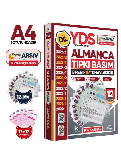 2026 YDS Almanca ÖSYM Tıpkı Basım Çıkmış Soru Deneme Paketi Dijital Çözümlü 12li Fasikül SETİ