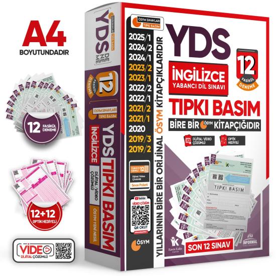 2025 YDS İngilizce ÖSYM Tıpkı Basım Çıkmış Soru 12li Deneme Paketi Video/PDF Çözümlü Türkiye Geneli