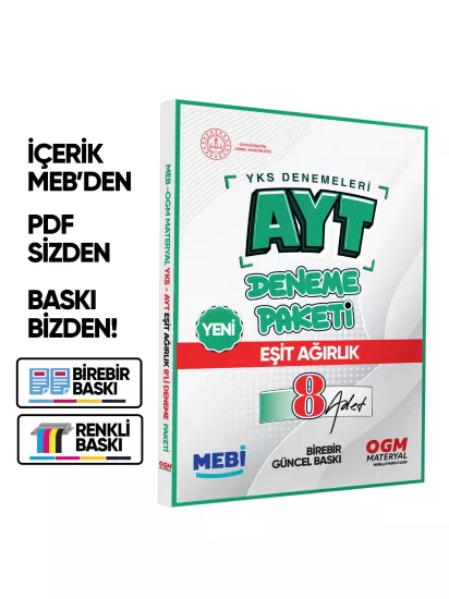 YKS-AYT MEBİ Güncel EŞİT AĞIRLIK (TM) 8li Seri Deneme Fasikül Paketi (A4) BASKI ÜCRETİ