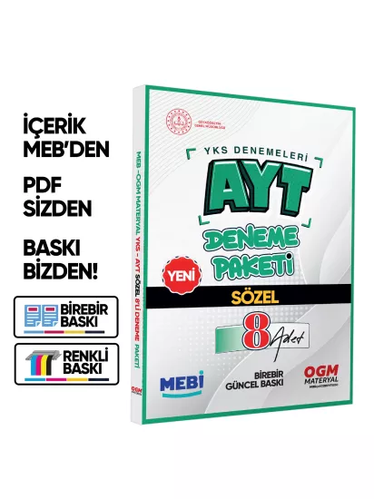 YKS-AYT MEBİ Güncel SÖZEL 8li Seri Deneme Fasikül Paketi (A4 Boyut Renkli) BASKI ÜCRETİ