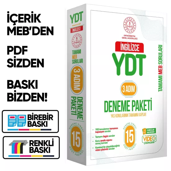 2026 3 Adım YKS-YDT İngilizce MEBİ Özgün Sorular 15li Deneme Kitapçığı Video Çözümlü BASKI ÜCRETİ