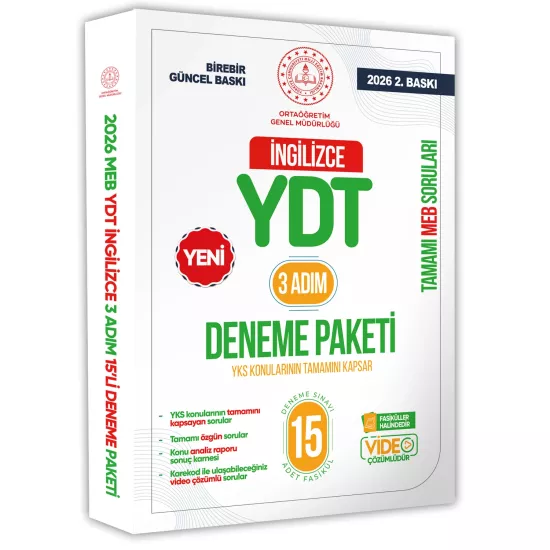 2026 3 Adım YKS-YDT İngilizce MEBİ Özgün Sorular 15li Deneme Kitapçığı Video Çözümlü BASKI ÜCRETİ