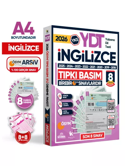 2026 YKS YDT İngilizce ÖSYM Çıkmış Soru Tıpkı Basım 8li Deneme Paketi Türkiye Geneli Video Çözümlü