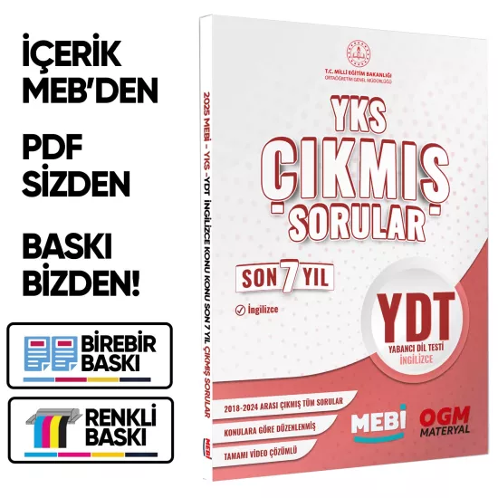 2026 YKS-YDT MEBİ İngilizce Yeni Nesil Çıkmış Soru Bankası Son 7 Yıl Video/PDF Çözümlü BASKI ÜCRETİ
