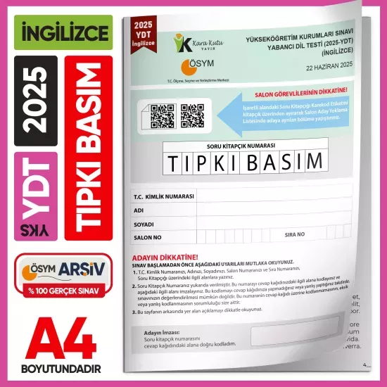 2025 YKS YDT İngilizce ÖSYM Tıpkı Basım Çıkmış Soru Deneme Kitapçığı (Video Çözümlü Türkiye Geneli)