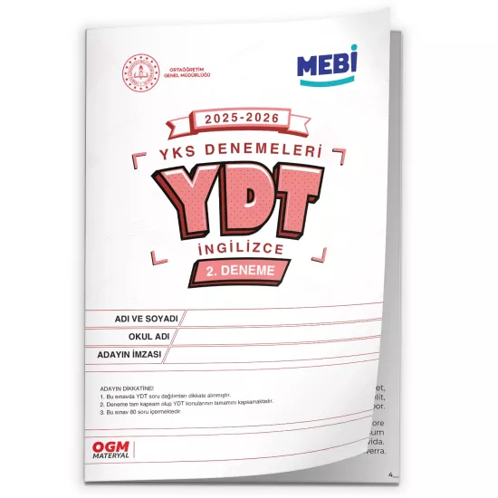 2026 YKS-YDT İNGİLİZCE MEBİ ONLİNE OGM Türkiye Geneli 2. Deneme  Büyük Boy Renkli BASKI ÜCRETİ