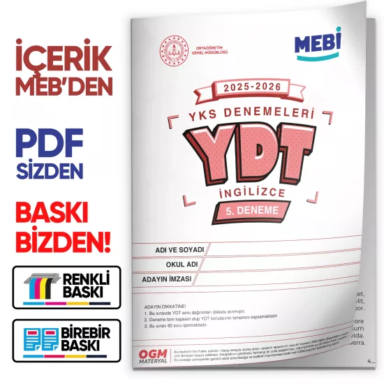 2026 YKS-YDT İNGİLİZCE MEBİ ONLİNE OGM Türkiye Geneli 5. Deneme  Büyük Boy Renkli BASKI ÜCRETİ
