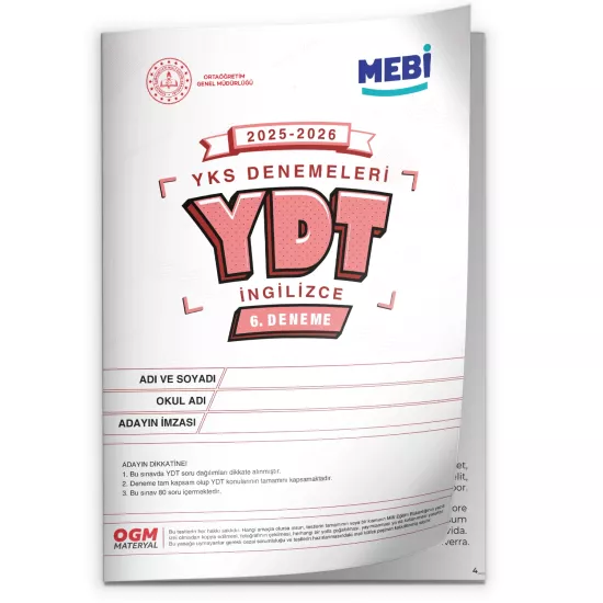 2026 YKS-YDT İNGİLİZCE MEBİ ONLİNE OGM Türkiye Geneli 6. Deneme  Büyük Boy Renkli BASKI ÜCRETİ