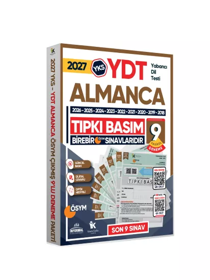 2027 YKS YDT (Yabancı Dil Testi) ALMANCA ÖSYM Çıkmış Soru Tıpkı Basım Deneme Paketi 9lu Türkiye G.