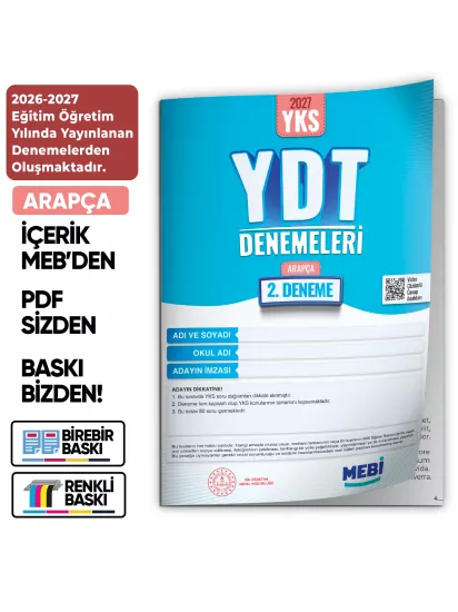 2027 YDT ARAPÇA MEBi-OGM ONLİNE Türkiye Geneli 2. Deneme Büyük Boy RENKLİ BASKI ÜCRETİ