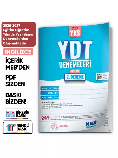 2027 YDT İNGİLİZCE MEBi-OGM ONLİNE Türkiye Geneli 2. Deneme Büyük Boy RENKLİ BASKI ÜCRETİ