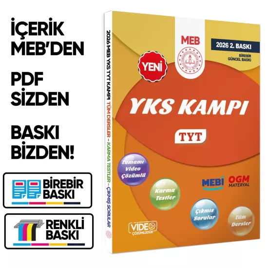 2026 YKS-TYT KAMPI MEBİ Tüm Dersler Soru Bankası Video Çözümlü (A4 Boyutu-Renkli Baskı)BASKI ÜCRETİ