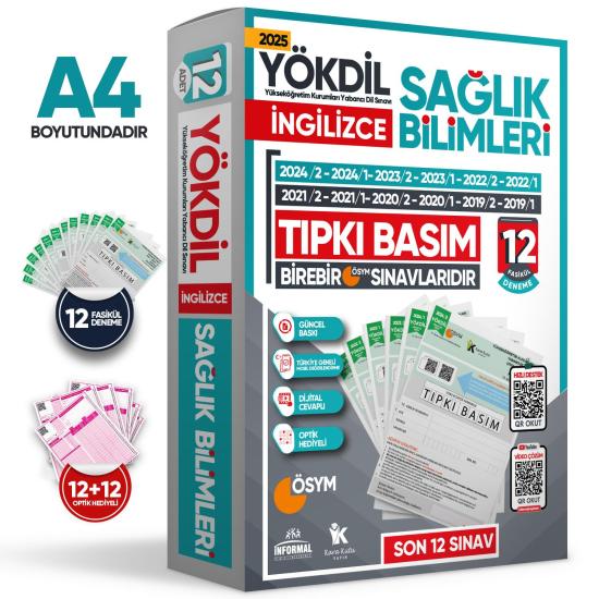 2025 YÖKDİL İngilizce SAĞLIK BİLİMLERİ ÖSYM Çıkmış Soru Tıpkı Basım Paket Deneme 12li Türkiye Geneli