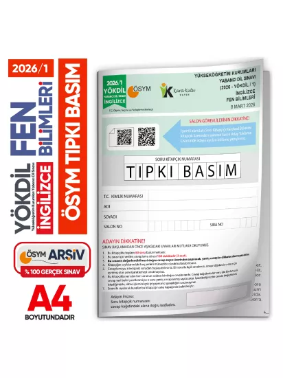 2026/1 YÖKDİL İngilizce FEN BİLİMLERİ ÖSYM Çıkmış Soru Tıpkı Basım Deneme Kitapçığı Türkiye Geneli