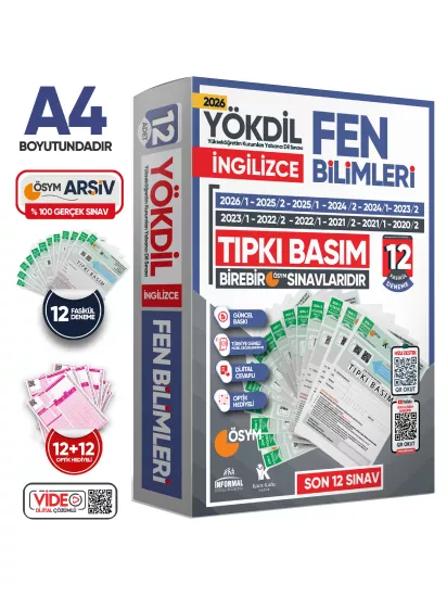 2026 YÖKDİL İngilizce FEN BİLİMLERİ ÖSYM Çıkmış Soru Tıpkı Basım Deneme Paketi 12li Türkiye Geneli