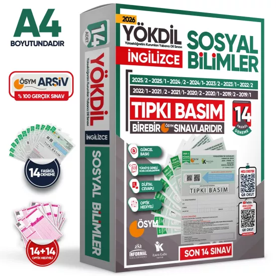 2026 YÖKDİL İngilizce SOSYAL BİLİMLER ÖSYM Çıkmış Soru Tıpkı Basım Deneme Paketi 14lü Türkiye Geneli