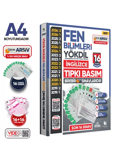 2027 YÖKDİL İngilizce FEN BİLİMLERİ ÖSYM Çıkmış Soru Tıpkı Basım Deneme Paketi 16li Türkiye Geneli