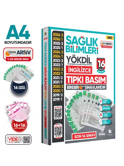 2027 YÖKDİL İngilizce SAĞLIK BİLİMLERİ ÖSYM Çıkmış Soru Tıpkı Basım Deneme Paketi 16li Türkiye Geneli