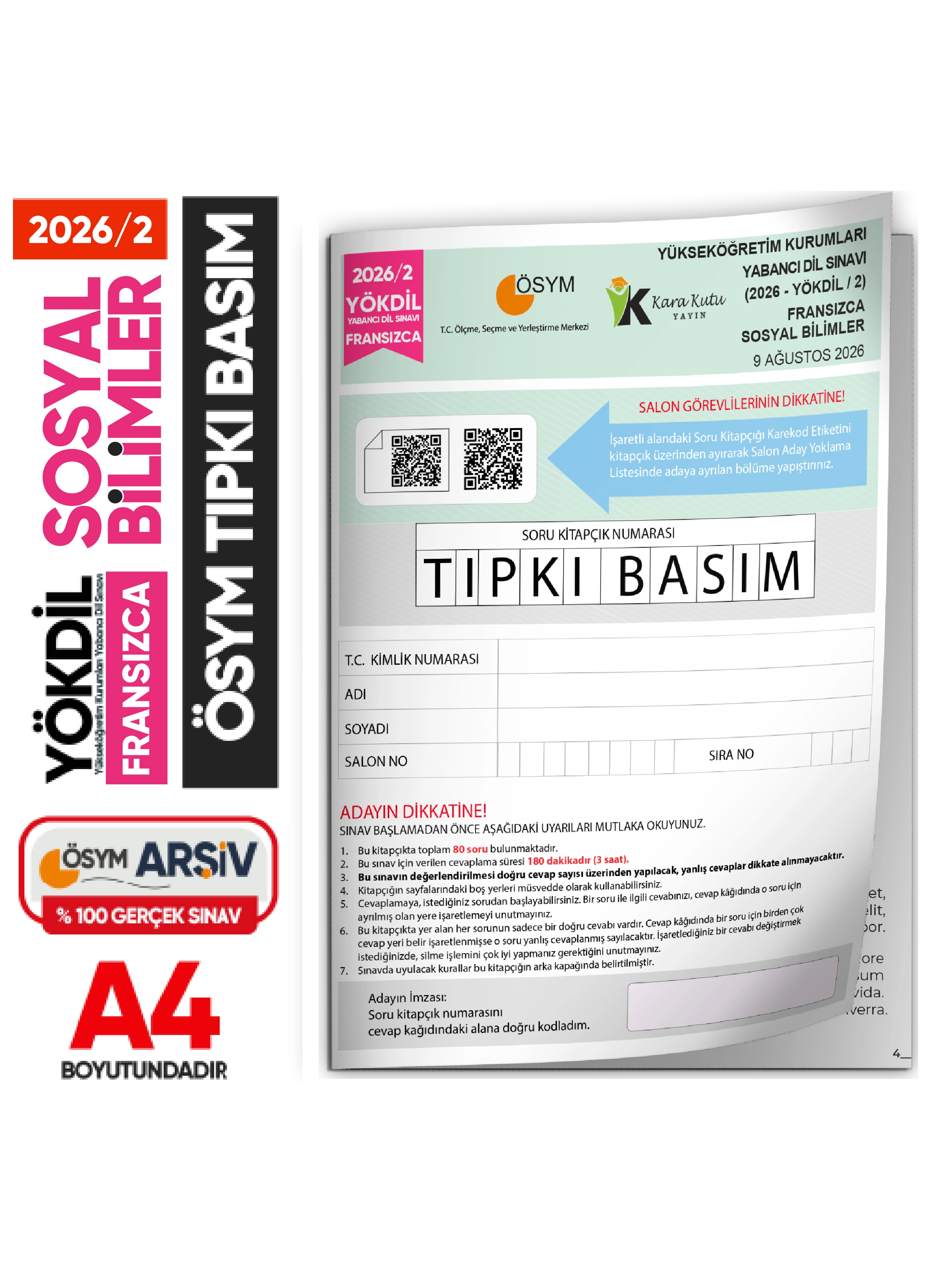 2026/2 YÖKDİL Fransızca SOSYAL Bilimler ÖSYM Çıkmış Soru Tıpkı Basım Deneme Kitapçığı Türkiye Geneli