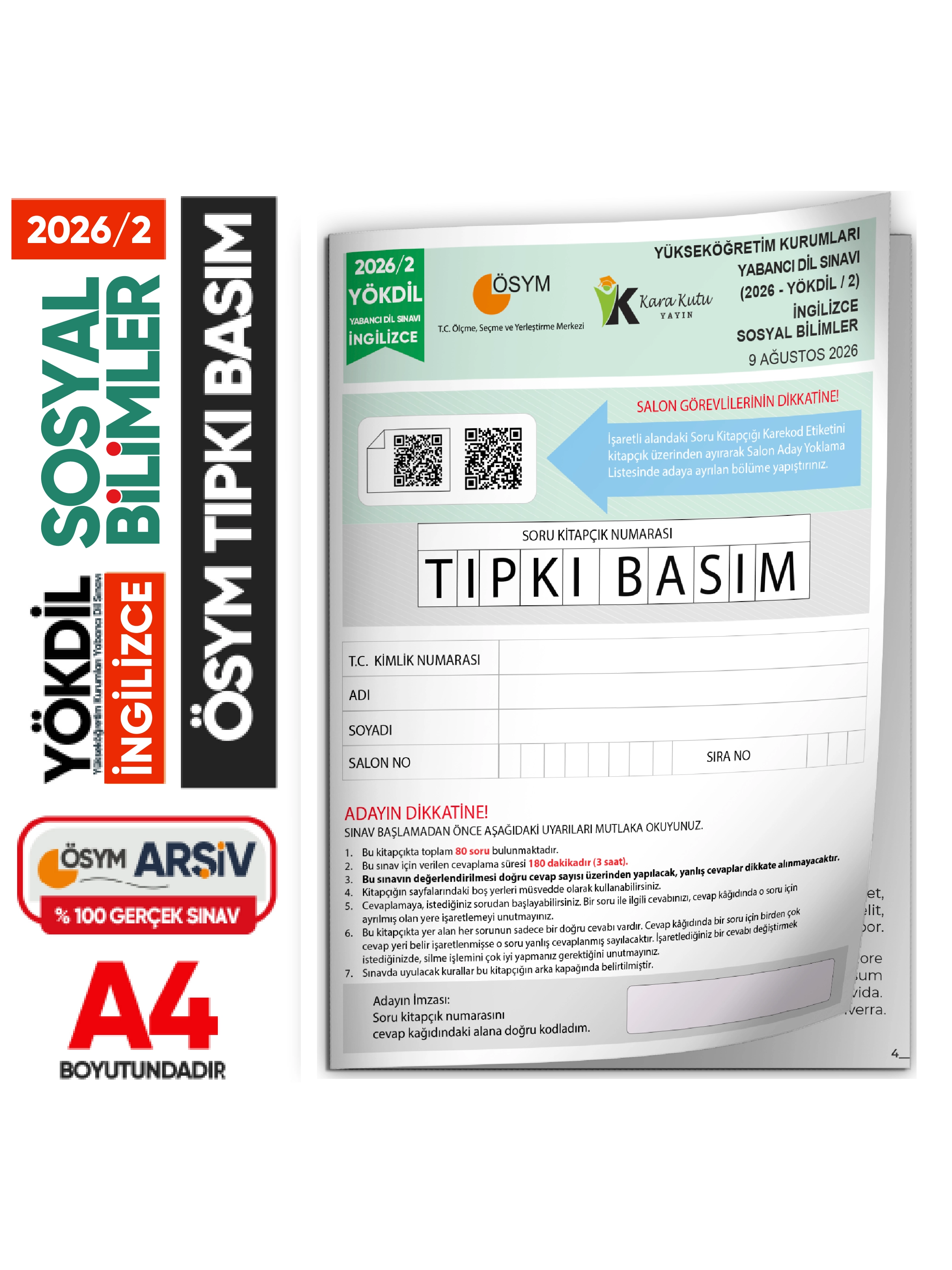 2026/2 YÖKDİL İngilizce SOSYAL BİLİMLER ÖSYM Çıkmış Soru Tıpkı Basım Deneme Kitapçığı Türkiye Geneli