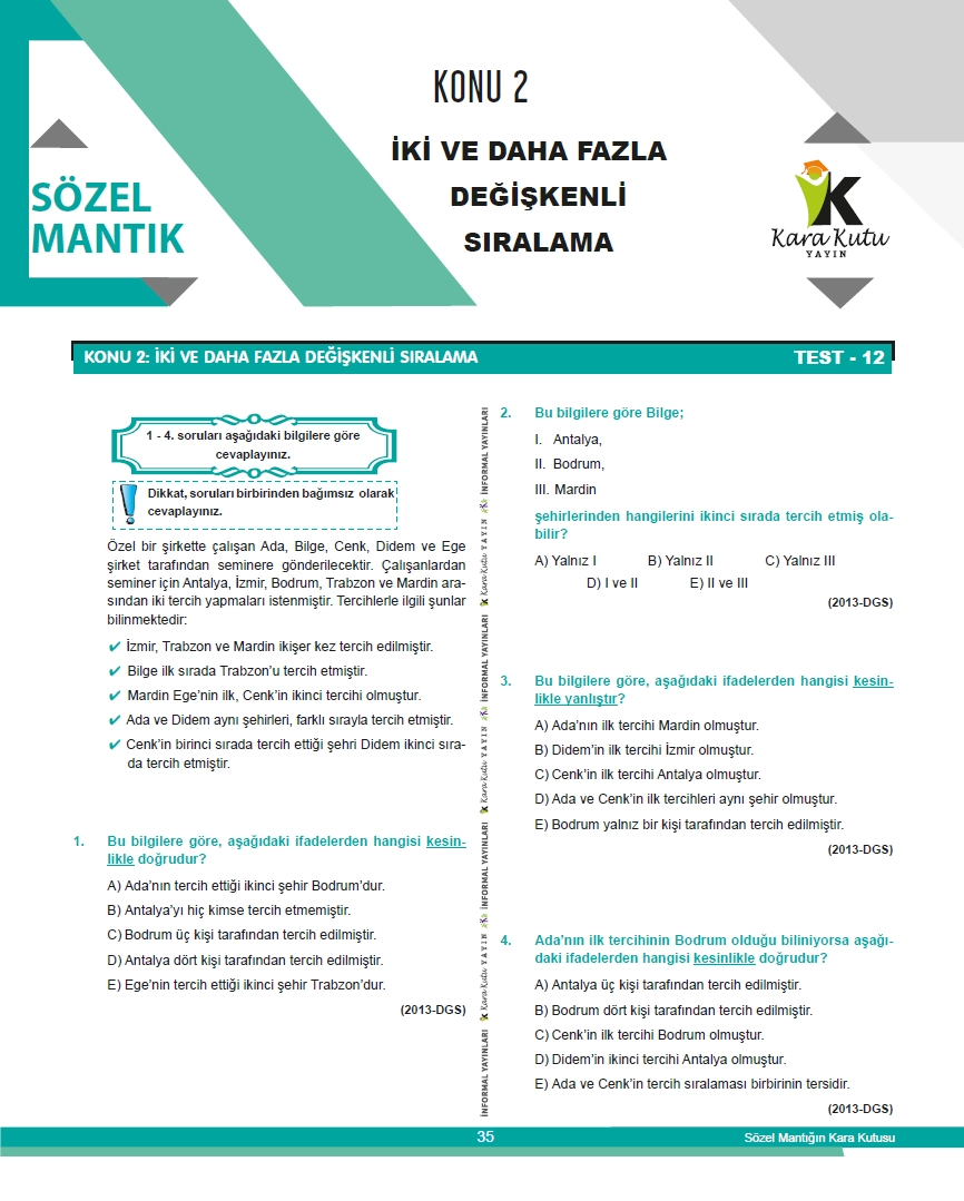 2025 ALES SÖZEL MANTIK Kara Kutu ÖSYM Çıkmış Soru Havuzu Bankası Konu Özetli Video/PDF Çözümlü