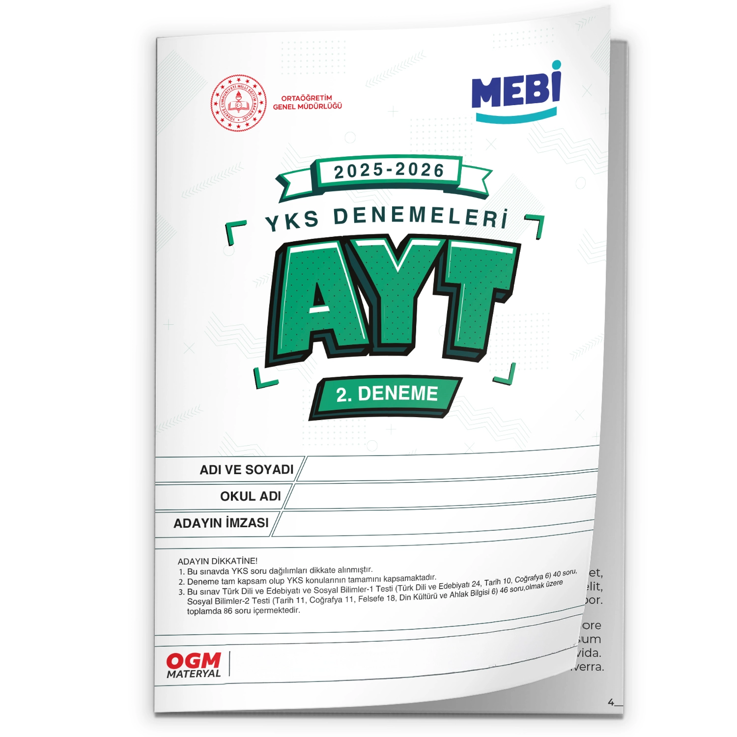 2026 YKS-AYT MEBİ OGM SÖZEL Güncel Seri Online Deneme 12li SET BASKI ÜCRETİ