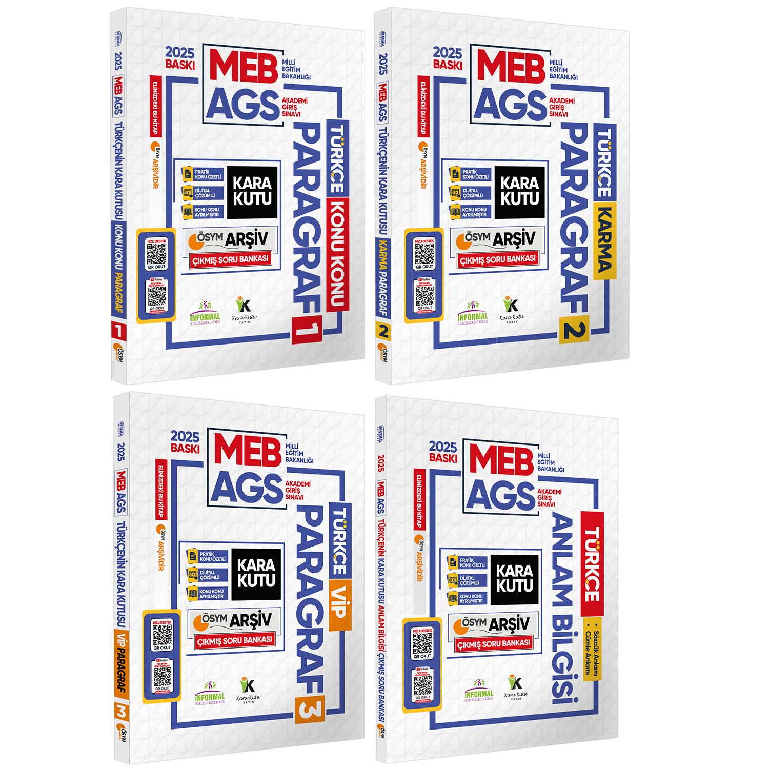 2025 MEB-AGS Türkçe Kara Kutu ÖSYM Çıkmış Soru Bankası 4Lü FULL Set Konu Özetli Video/PDF Çözümlü