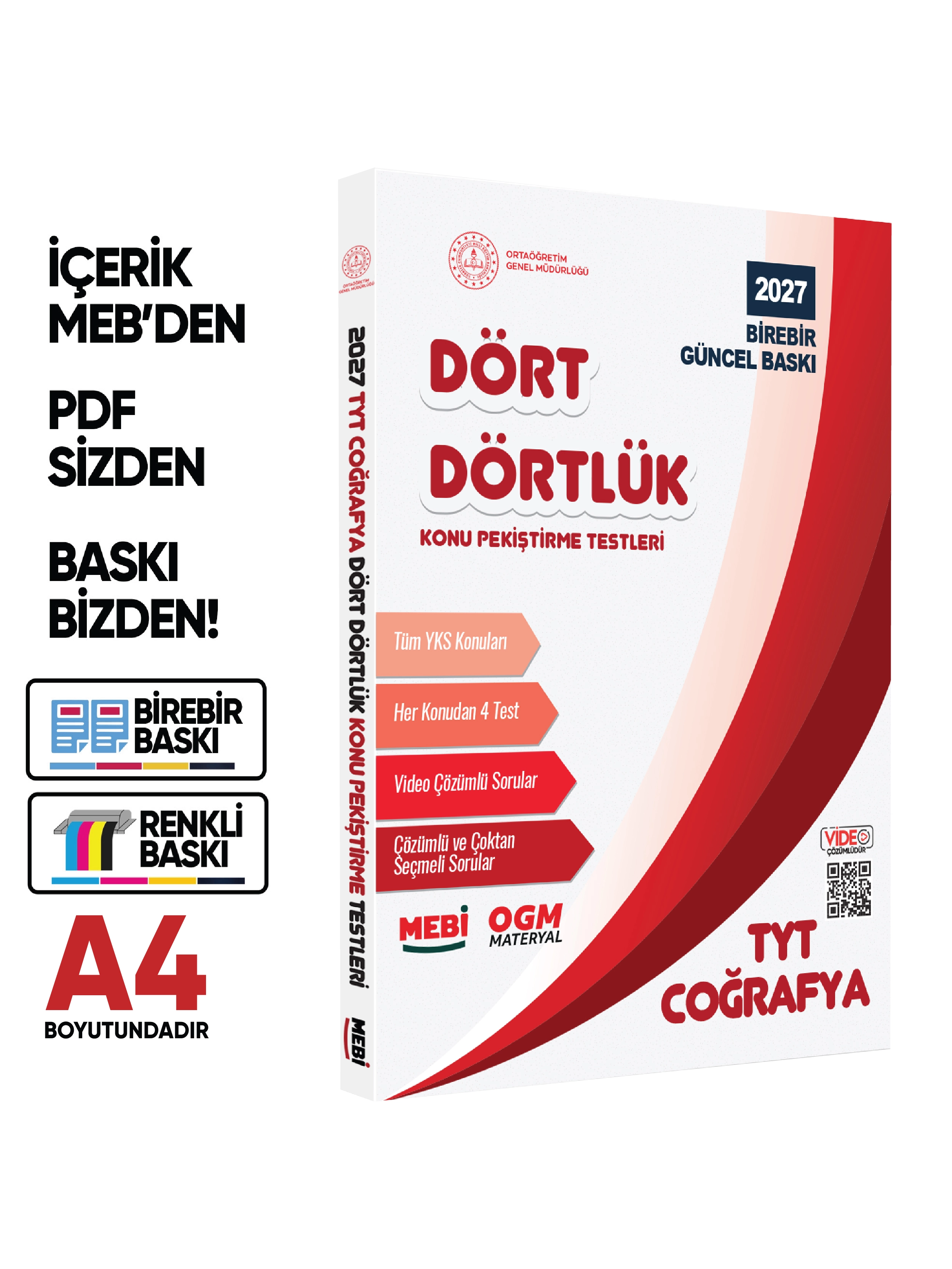 2027 YKS-TYT MEBİ-OGM Dört Dörtlük Pekiştirme Testi Soru Bankası Çözümlü Set BASKI ÜCRETİ A4 Renkli