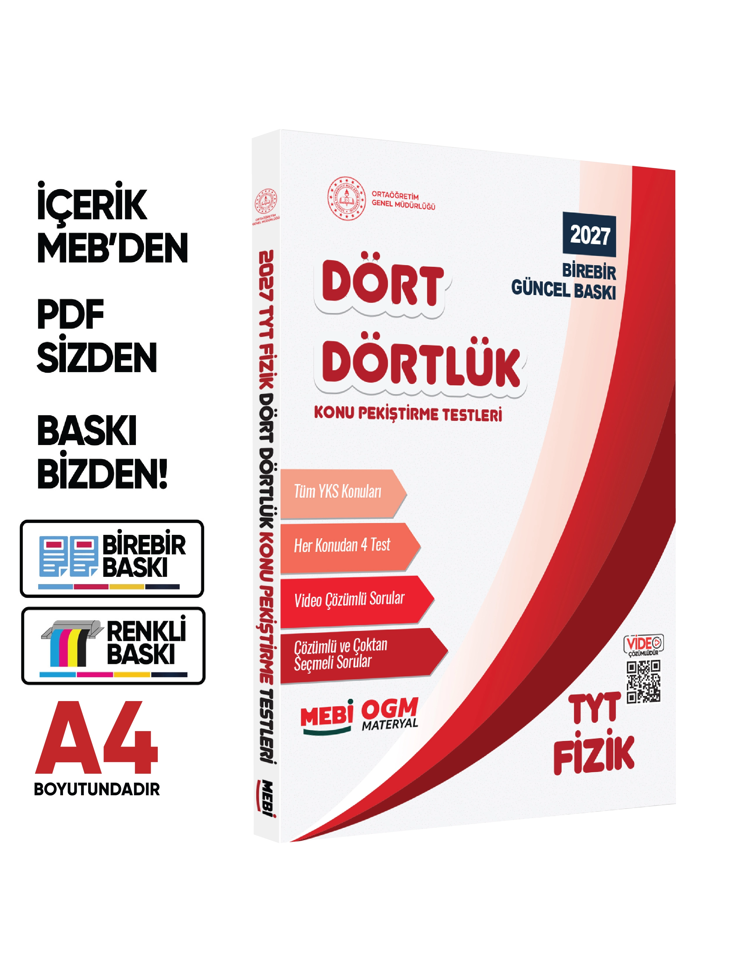 2027 YKS-TYT MEBİ-OGM Dört Dörtlük Pekiştirme Testi Soru Bankası Çözümlü Set BASKI ÜCRETİ A4 Renkli