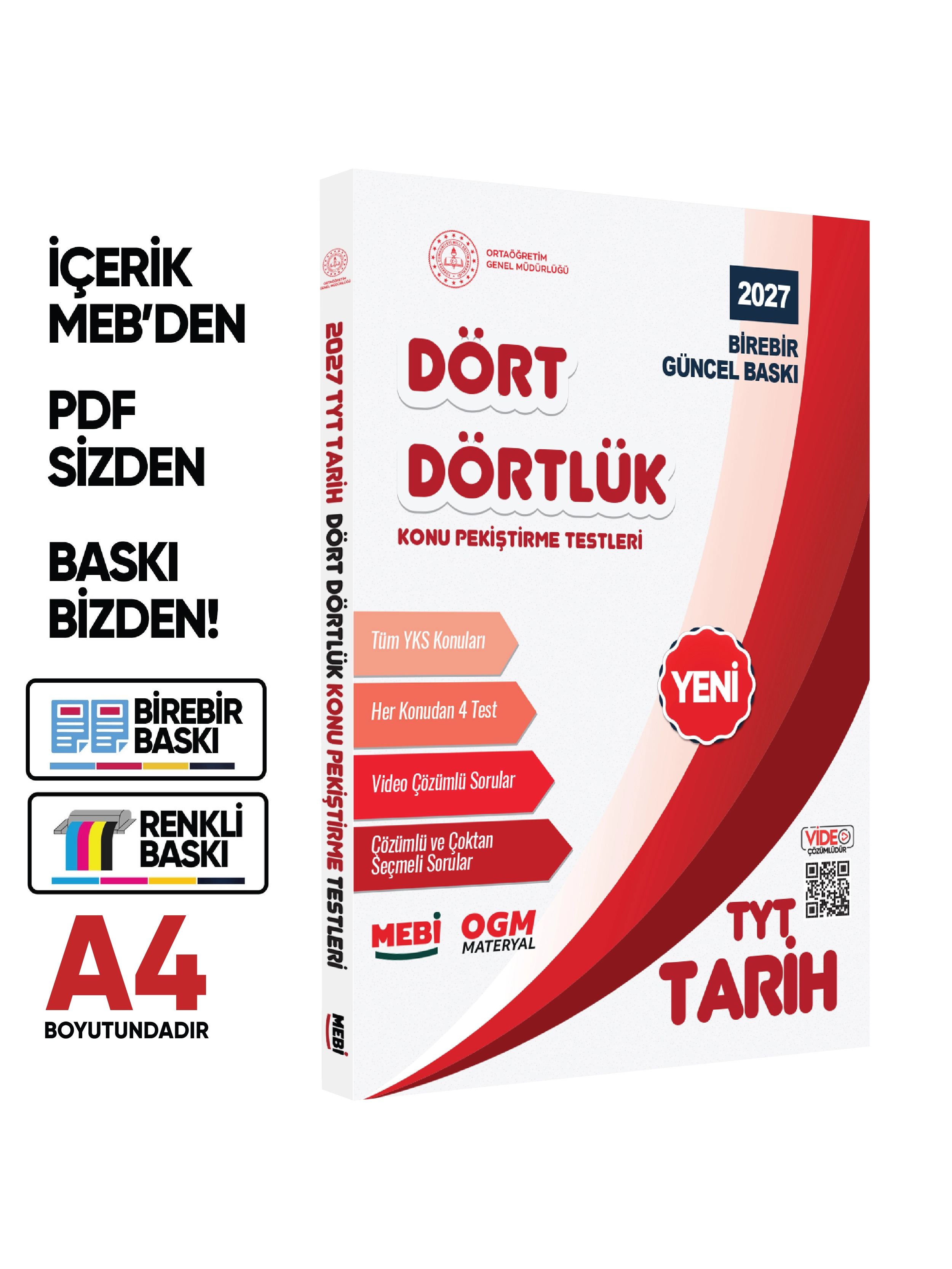 2027 YKS-TYT MEBİ-OGM Dört Dörtlük Pekiştirme Testi Soru Bankası Çözümlü Set BASKI ÜCRETİ A4 Renkli