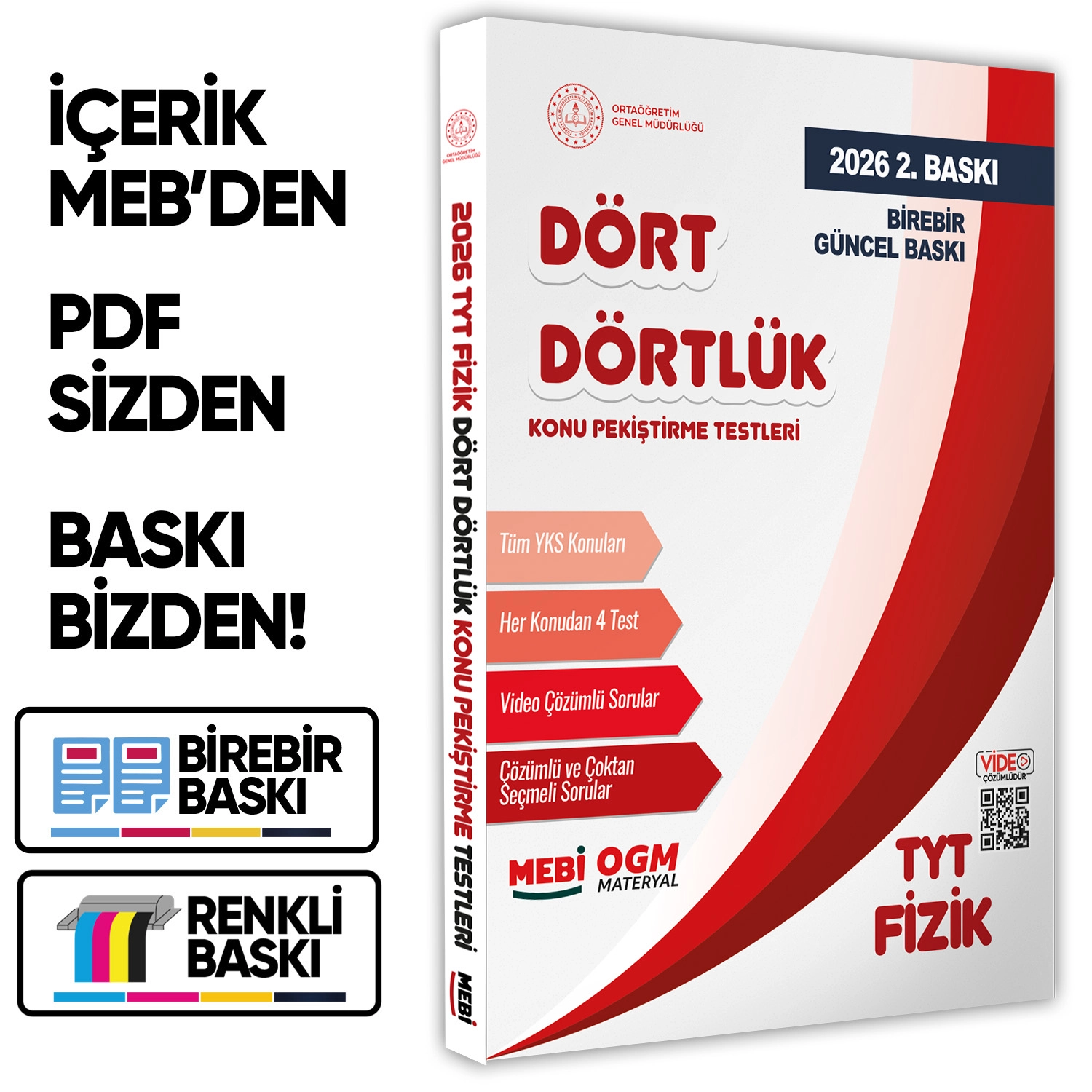 2026 YKS-TYT MEBİ-OGM Dört Dörtlük Fizik Pekiştirme Testi A4 Renkli Soru Bankası BASKI ÜCRETİ
