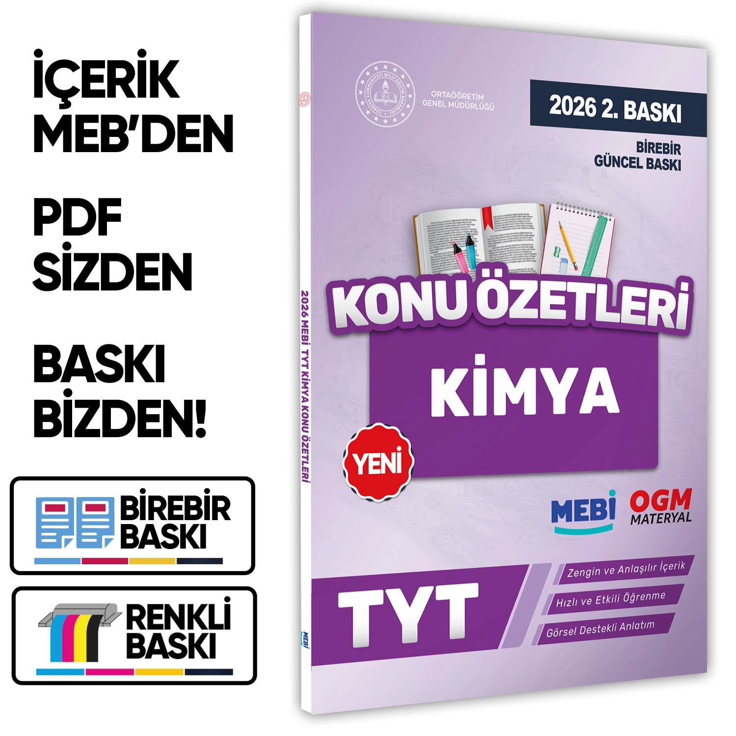 2026 YKS-TYT MEBİ-OGM Kimya Pratik Konu Özet Kitabı RENKLİ A4 Boyut Görsel Destekli BASKI ÜCRETİ