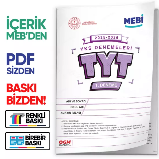 2026 YKS-TYT MEBi ONLİNE Türkiye Geneli 1. Deneme  Büyük Boy RENKLİ BASKI ÜCRETİ