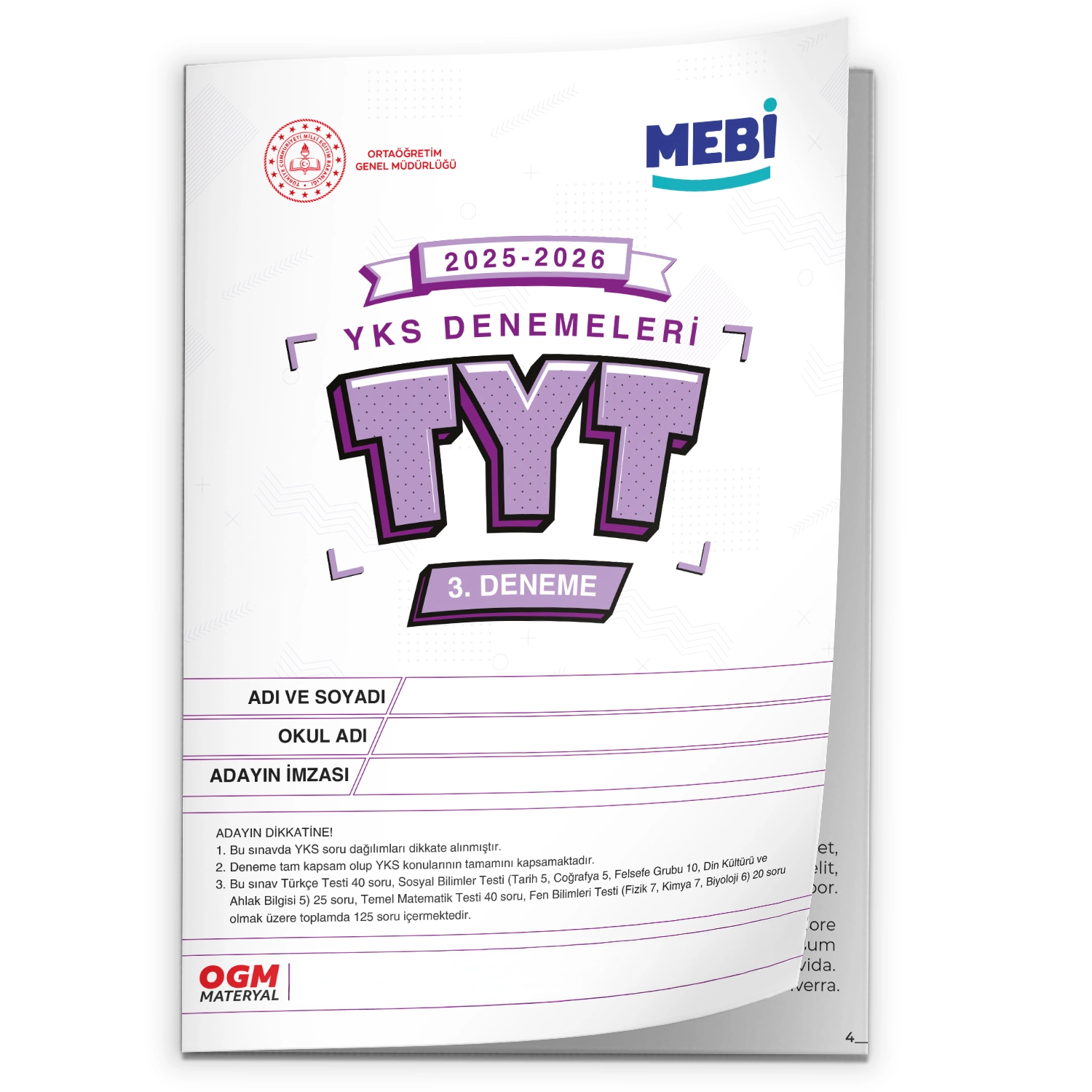 2026 YKS-TYT MEBİ OGM Güncel Seri Online Deneme 12li SET BASKI ÜCRETİ