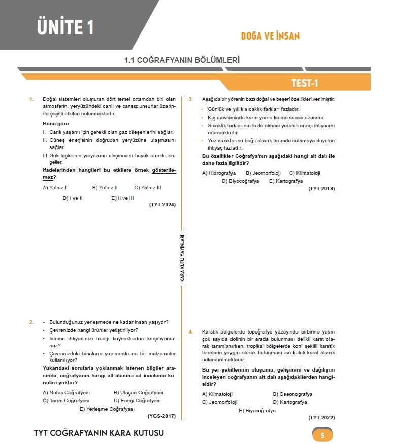 2026 TYT COĞRAFYAnın Kara Kutusu ÖSYM Çıkmış Soru Havuzu Bankası Konu Özetli Dijital Çözümlü