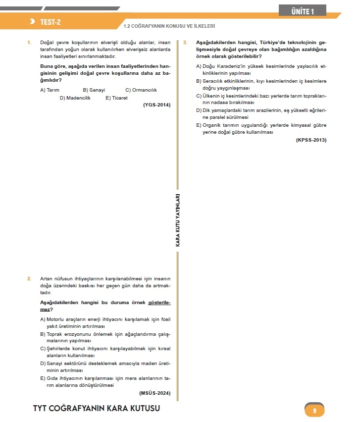 2026 TYT COĞRAFYAnın Kara Kutusu ÖSYM Çıkmış Soru Havuzu Bankası Konu Özetli Dijital Çözümlü