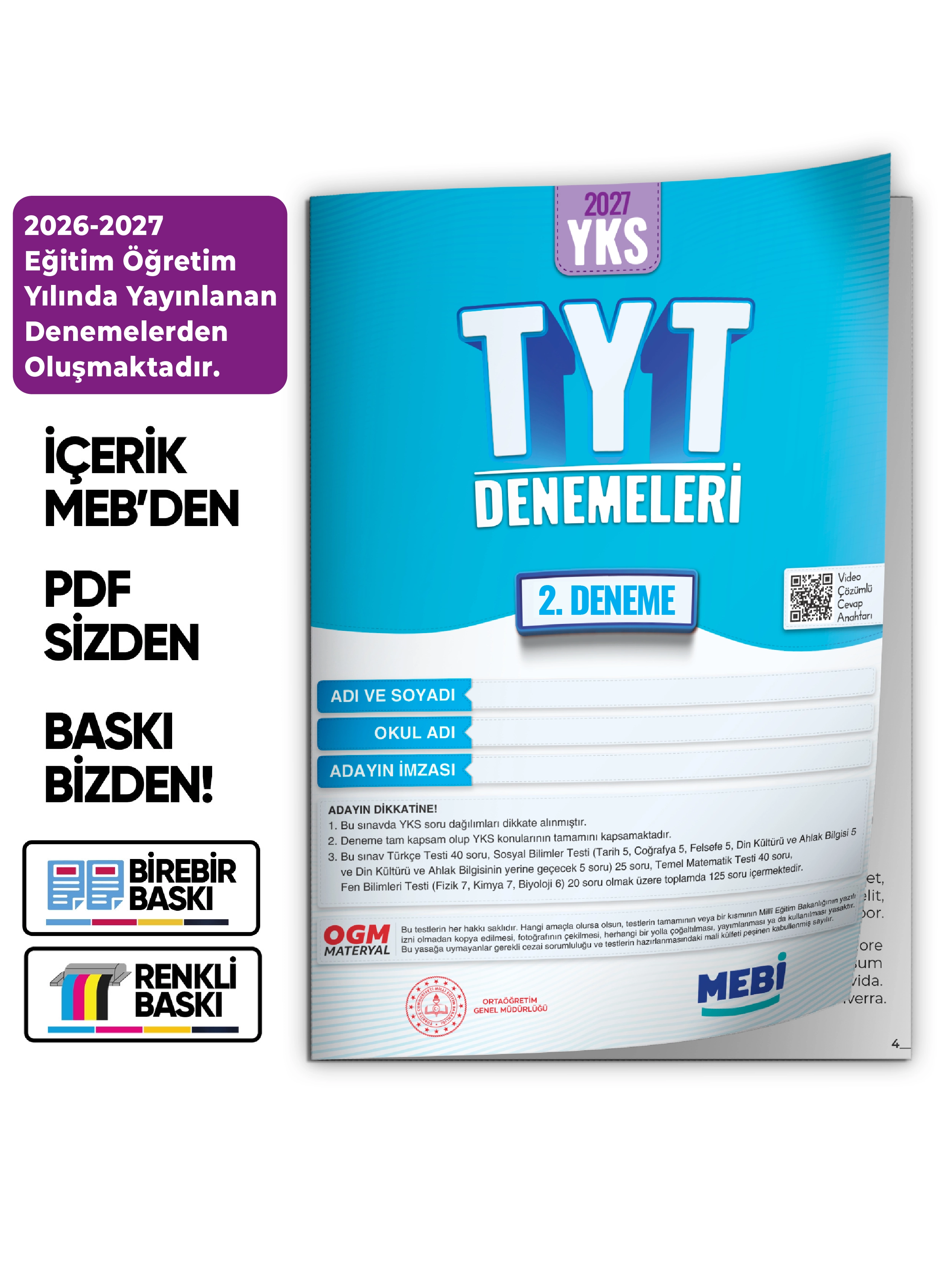 2027 YKS-TYT MEBi ONLİNE Türkiye Geneli 2. Deneme Büyük Boy RENKLİ BASKI ÜCRETİ